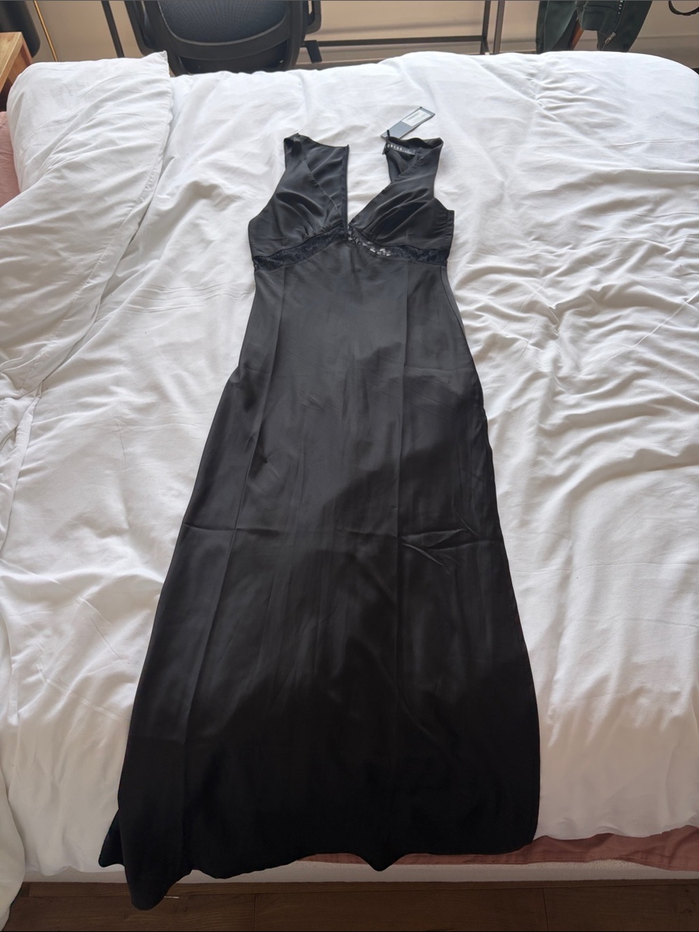 Black V-Neck Satin Maxi Dress